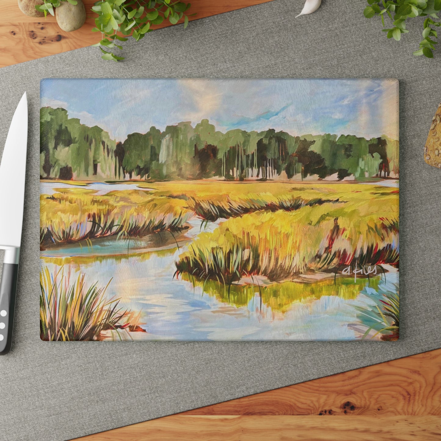 Fresh Marshscape Glass Cutting Board